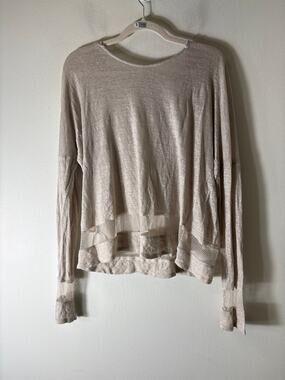 Alexis Beige Mixed Media Knit/Net Hooded Sweater Sz OS